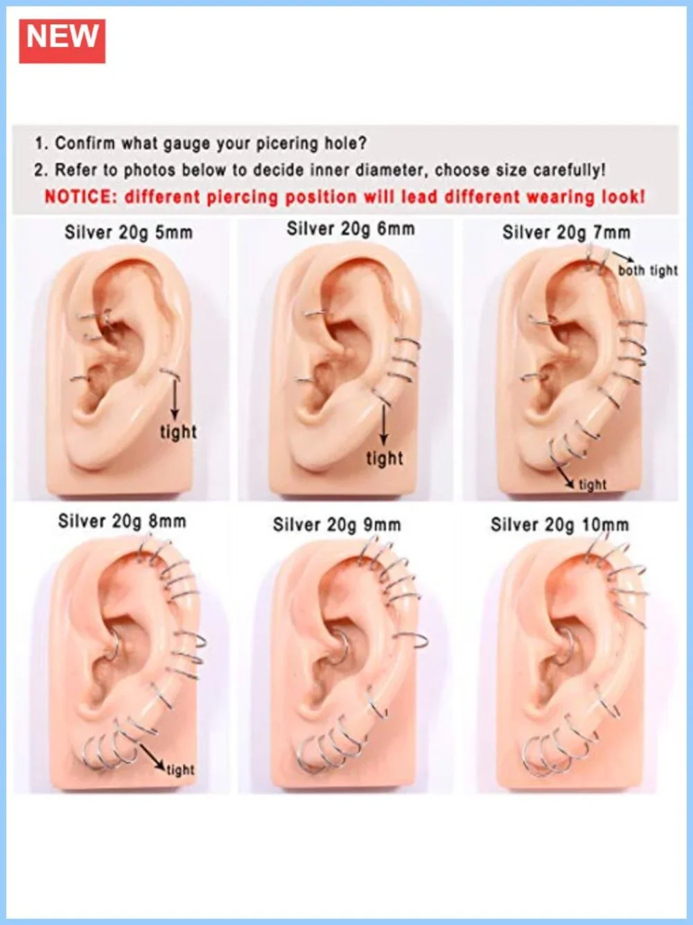 316L Surgical Steel Hinged Nose Ring Hoop 18g 6mm Clicker Body Jewelry